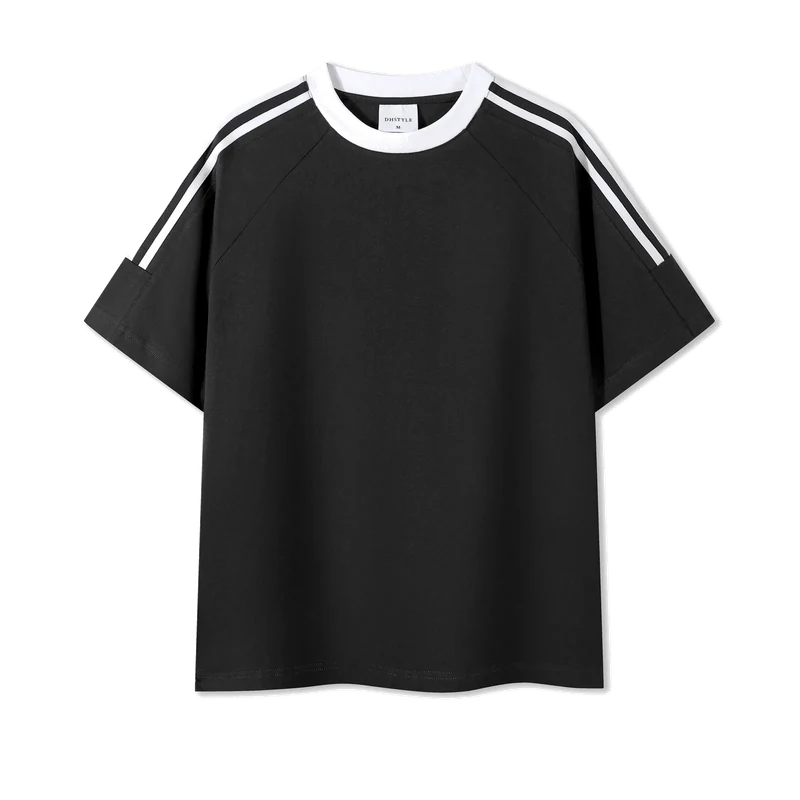 TT L.A.B. Stripe240 三肩條 Tee 芝麻黑拼椰果白