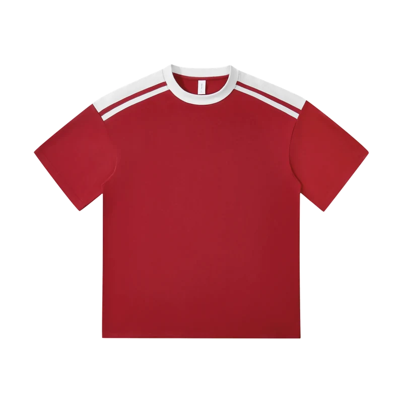TT L.A.B. Wide240 雙線寬鬆落肩 Tee 紅拼椰果白